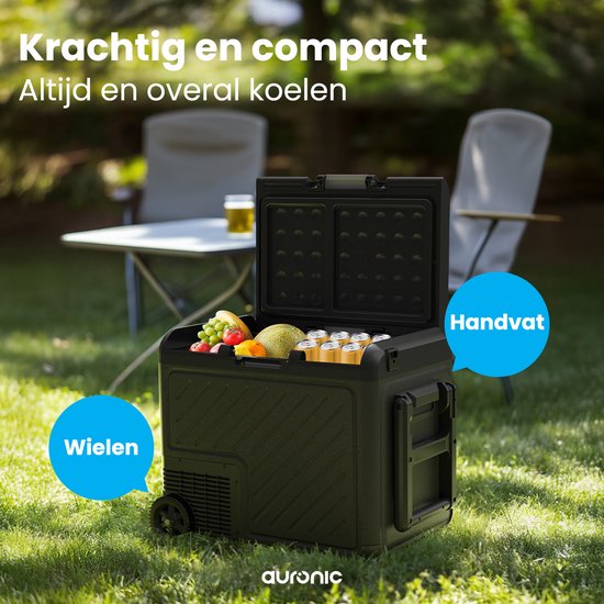 Auronic Electric Cool Box - Compresseur - Avec roues - 12V 230 Volt - Voiture - 50L - Noir/Gris