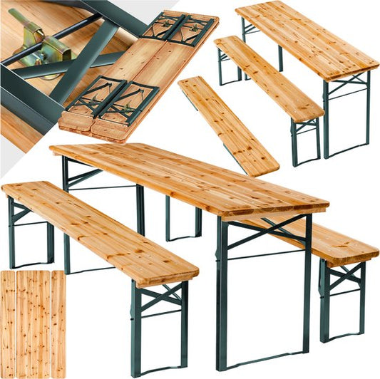 tectake® - Table à bière avec 2 bancs - 8 personnes - 170 cm de long - Ensemble de table à bière 3 pièces avec table pliante et bancs - Table de jardin - Banc à bière Oktoberfest