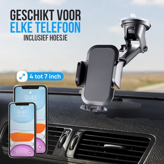 Strex Support Téléphone Voiture - Pare-Brise - Tableau de Bord - Grille de Ventilation - Support Téléphone Pour Tous Les Téléphones - Pivotant à 360°