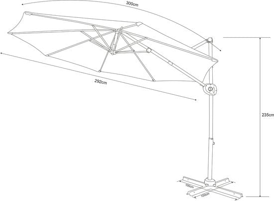 Parasol suspendu AXI Solea Ø 300 cm anthracite/gris, housse incluse – Armature thermolaquée avec pied en croix – Rotation à 360° – Toile anti-UV