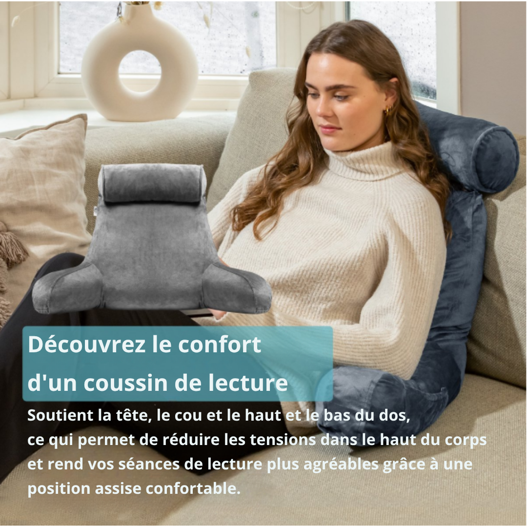 Coussin de lecture Ella® - Avec appui tête - Housse en velours - 50x60x40 cm - Anthracite