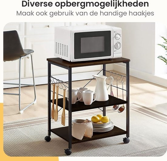 Goliving Chariot de cuisine - Armoire de cuisine - Étagère de cuisine - Chariot de service - Organisateur de cuisine - Moderne - 60 x 40 x 89 cm - Noir