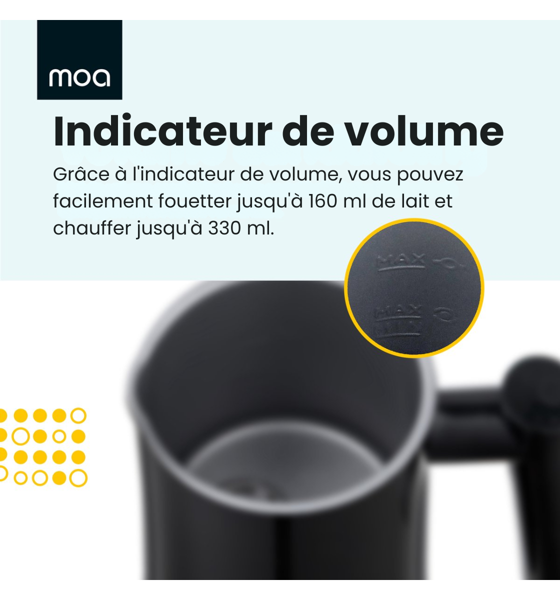 Mousseur à lait électrique MF1B - MOA - Cappuccino, Latte, cortado - 3-en-1 - Noir - Sans BPA
