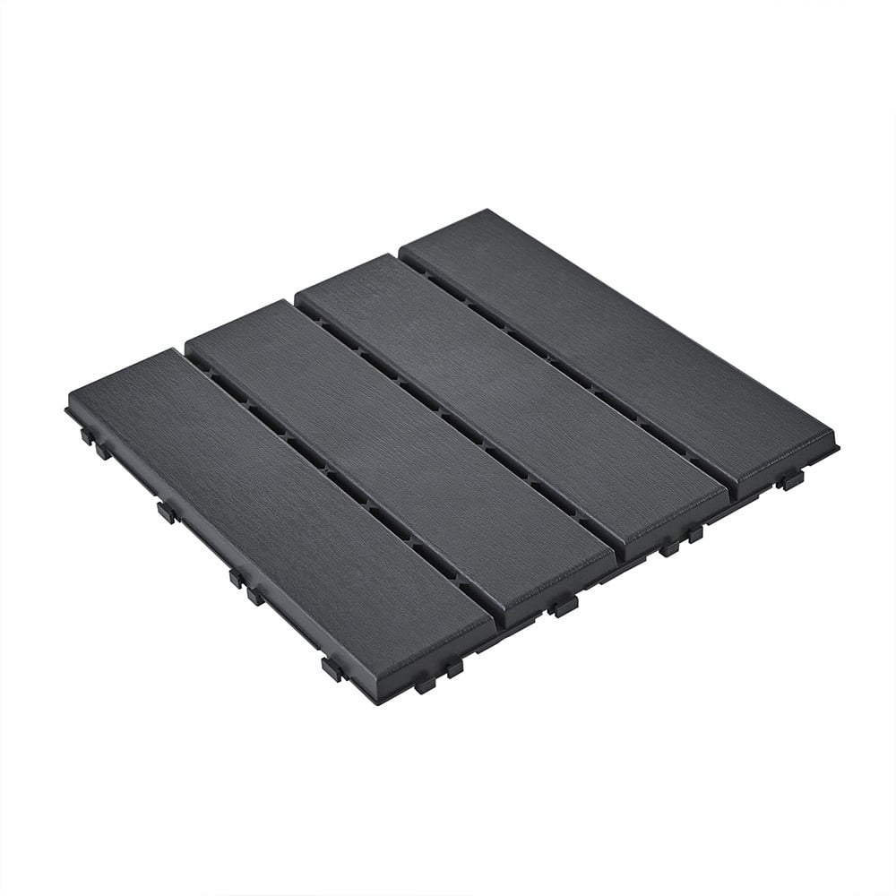 Dalles de terrasse en plastique Sobuy, noires - Système d'emboîtage - Finition imitation bois - Pour balcons et terrasses