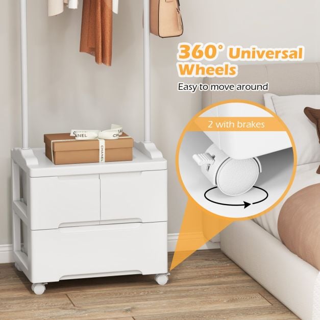 Costway Portemanteau - Avec tiroirs et crochets latéraux - 46 x 38 x 157 cm - Blanc