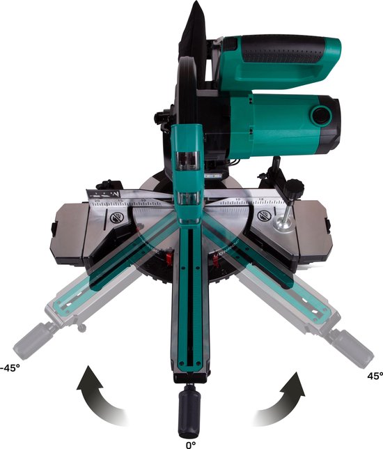 VONROC MS502AC Tronçonneuse - 2200W - 4500 tr/min - Rallonges de table réglables - Vert - 82x48x41 cm