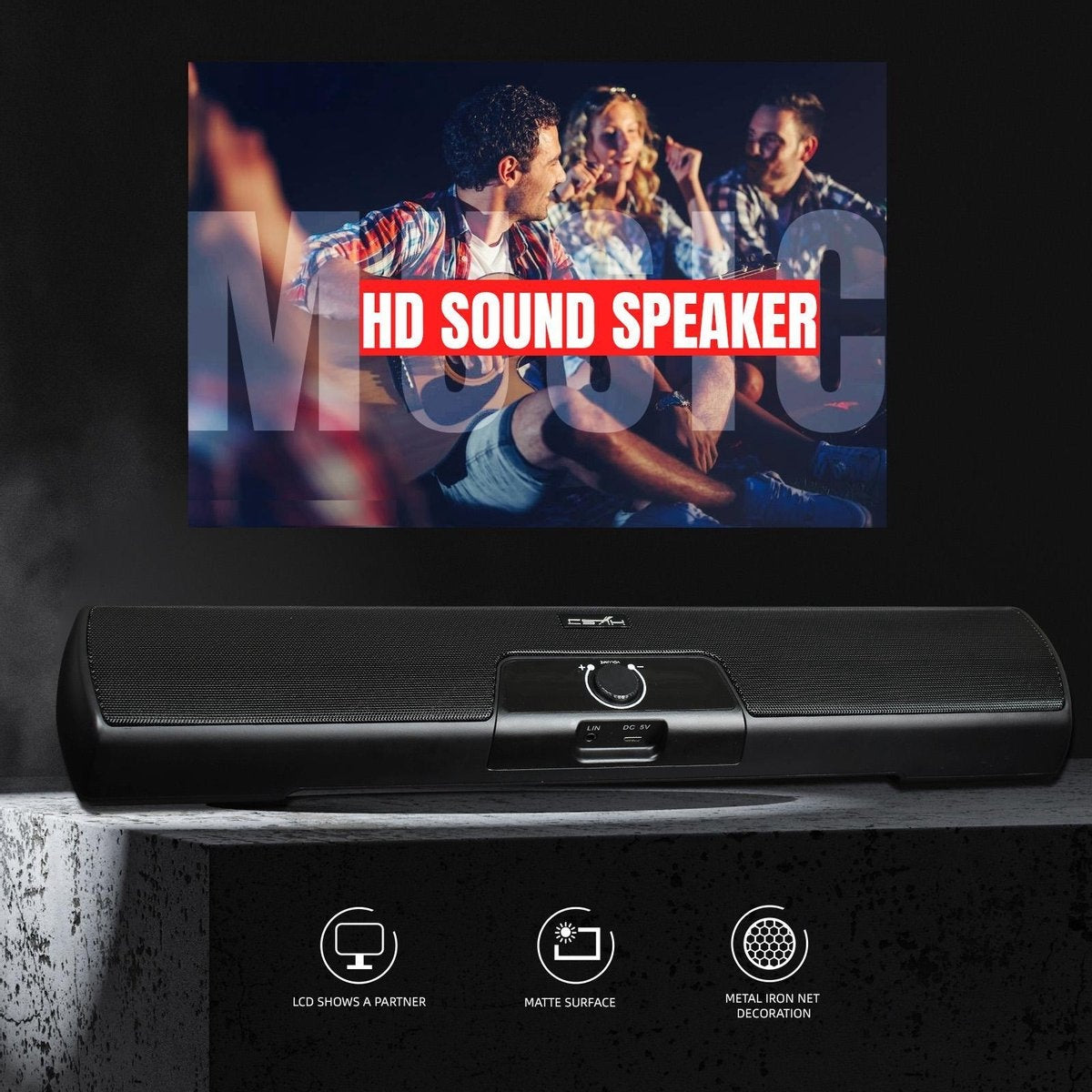 HXSJ Q3 Soundbar PC Speaker - USB - pour ordinateurs de bureau / portables / téléviseurs intelligents / projecteurs - Noir
