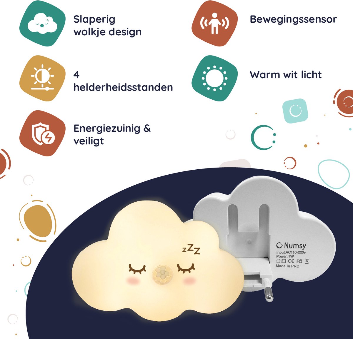 Numsy Lumo Baby Room Nightlight - Détecteur de mouvement - 4 modes de luminosité
