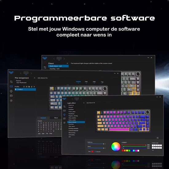 EPOMAKER x AULA F75 - Noir/Gris - Clavier mécanique sans fil - RGB - 75 % - QWERTY - Clavier gaming - Commutateurs Reaper