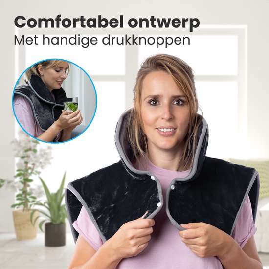 Auronic Heat Pad - Couverture électrique pour la nuque, les épaules et le dos - Lavable - Efficace sur le plan énergétique - Couverture chauffante - Noir