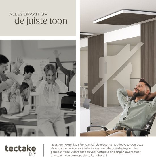 Panneaux acoustiques tectake® - Lot de 4 - Panneau mural acoustique - 50 x 110 cm - 2,2 m² - Panneaux muraux aux dimensions ajustables - Panneau à lattes en MDF et placage de bois - Isolation acoustique - Décoration murale élégante - Montage facile - Gris