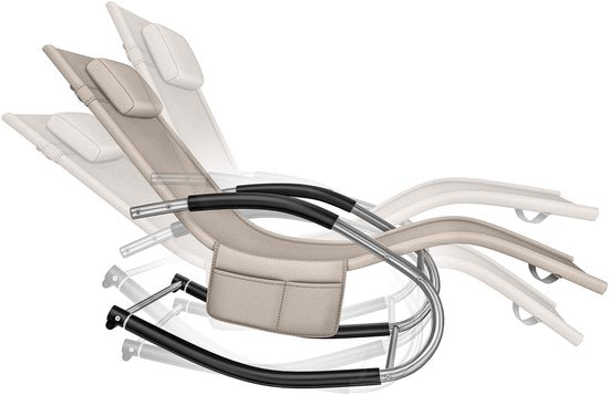 tectake® Lounger Taya - Chaise longue ergonomique pour le jardin, la terrasse, le balcon - Fauteuil de relaxation avec fonction de balancement - Chaise de jardin avec accoudoirs confortables, appui-tête et compartiment de rangement - Résistant aux intempé