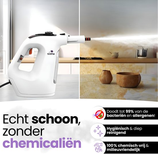 Nettoyeur vapeur 2-en-1 Hendriqs® 1500 W, 105 °C, pour sols et vitres - Serpillière électrique - Serpillière à vapeur - Nettoyeur vapeur à main - Steam Cleaner - Pour la cuisine, la salle de bains et le barbecue