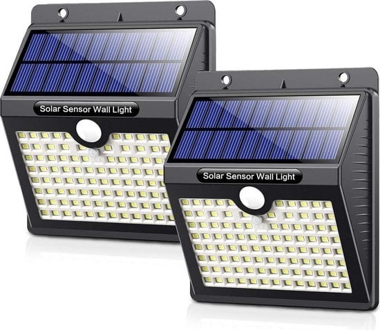 Auronic Lampe solaire d'extérieur avec détecteur de mouvement - Applique murale avec détecteur - Solaire - 97 LED - IP65 - 2 pièces - Noir