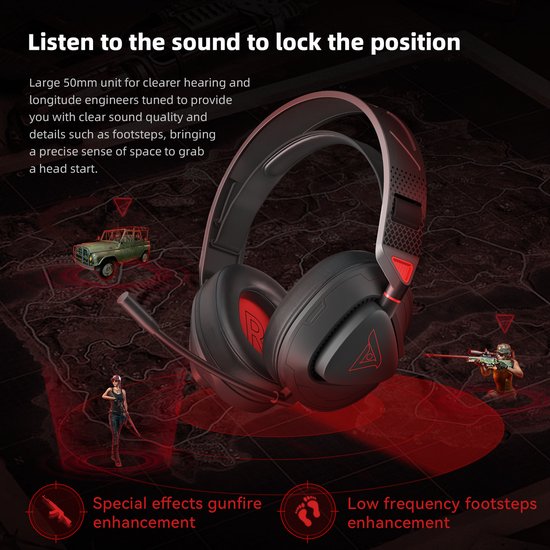 TAIDU THS318 Casque de jeu sans fil 2,4GHz - Casque supra-auriculaire - avec microphone - Convient pour PS4/PS5, Nintendo Switch - Noir