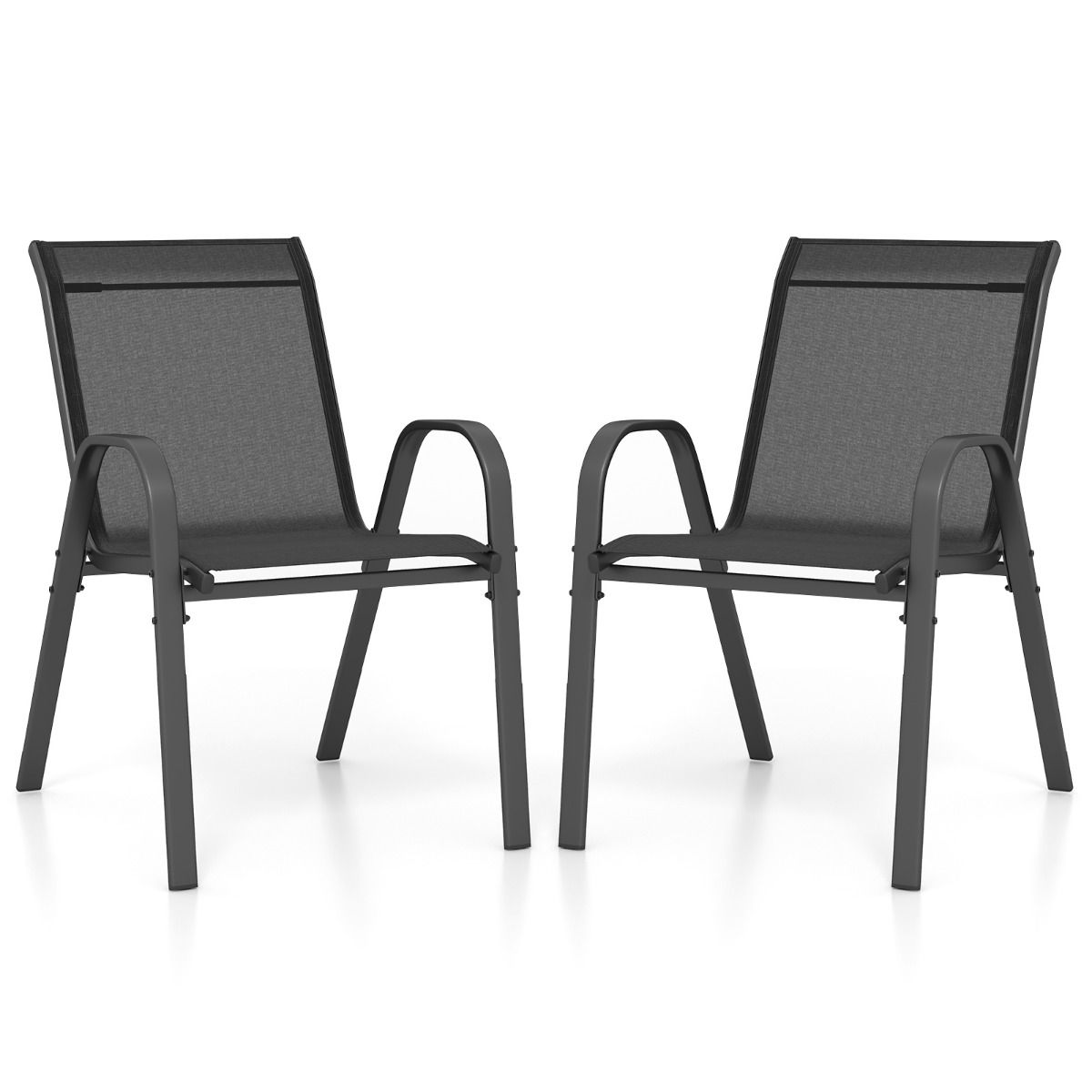 Coast Set de 2 chaises de terrasse empilables avec accoudoirs - Noir - 55 x 63 x 89 cm