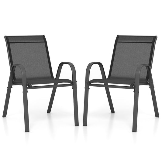 Coast Set de 2 chaises de terrasse empilables avec accoudoirs - Noir - 55 x 63 x 89 cm