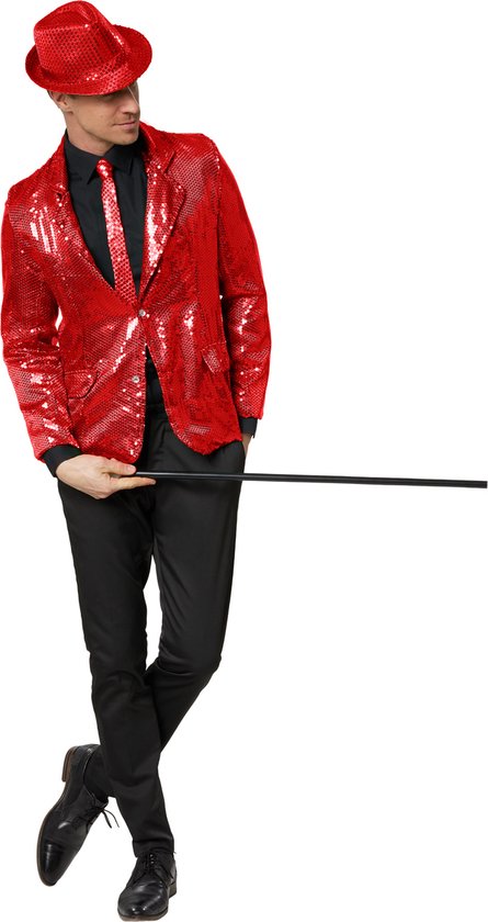 dressforfun - Veste à paillettes pour homme, rouge, taille L - déguisements, costumes, Halloween, tenues de fête, tenues de carnaval, vêtements de carnaval, tenues de soirée - 303948