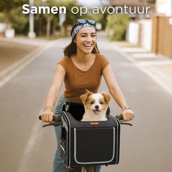 Trevopet® Panier à vélo pour chien - Panier à vélo 4 en 1 pour chien, sac de transport, sac à dos et siège auto - Convient aux vélos électriques - Pour les chiens jusqu'à 8 kg - Noir