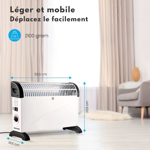 Auronic Chauffage électrique - 750/1250/2000 Watts - Thermostat réglable - Blanc