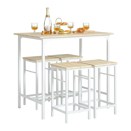 SoBuy Table de bar avec 4 tabourets - Moderne - max. 120 kg - Blanc / Marron
