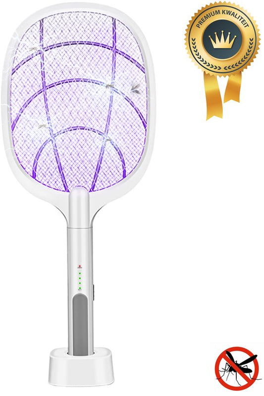 TTD® Premium Electric Fly Swatter and Mosquito Lamp Rechargeable - 2 Stages Fly Swatter and Mosquito Lamp - 2500 Volts - Avec filet de sécurité - Lumière UV - Attrape-mouches - Lampe à mouches - Lampe à moustiques pour l'intérieur et l'extérieur - Attrape