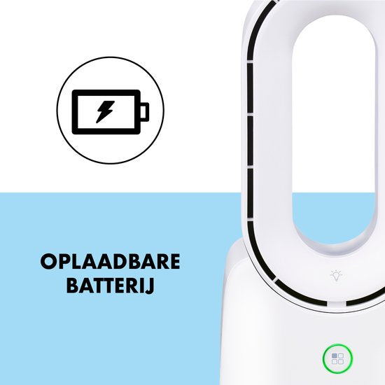 Ventilateur sans pale Lifetime Air - Ventilateur silencieux à trois vitesses - Ventilateur de bureau sans fil - Ventilateur de table avec éclairage d'ambiance LED - Rechargeable par USB-C - Design compact - 5W - Blanc