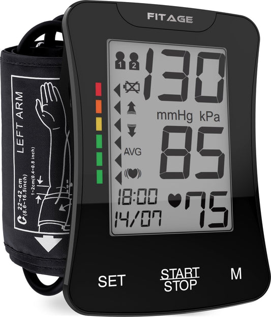 Tensiomètre médical bras - FITAGE - Moniteur de Pression Artérielle - Fréquence Cardiaque -Brassard 22-42cm