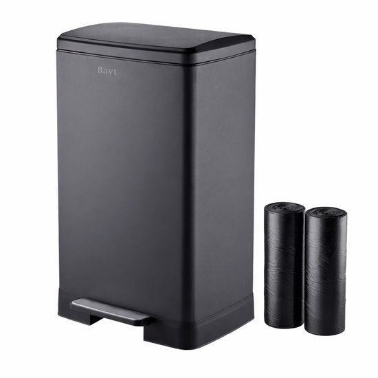 Bayt Poubelle - Poubelle 60 litres - Poubelle à pédale 60 litres - Poubelle - Inclus 2 rouleaux de sacs poubelles - acier inoxydable - Noir