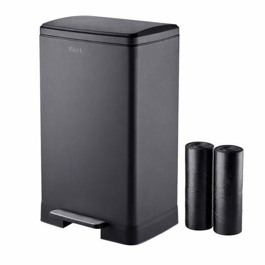 Bayt Poubelle - Poubelle 60 litres - Poubelle à pédale 60 litres - Poubelle - Inclus 2 rouleaux de sacs poubelles - acier inoxydable - Noir
