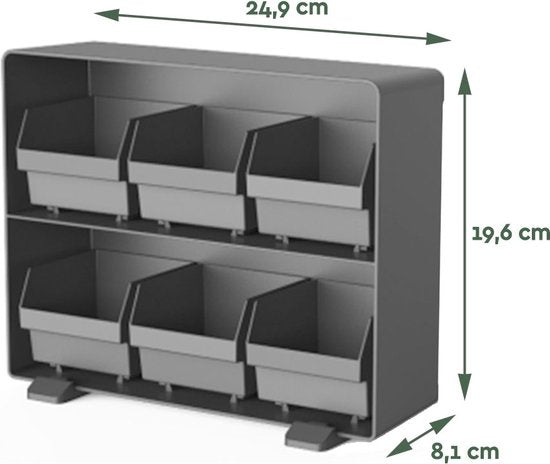 BRASQ Range-thé noir TB100 - Boîte à thé à 6 compartiments - Range-tout de cuisine - Boîte à thé - Porte-sachets de thé - Système de rangement peu encombrant