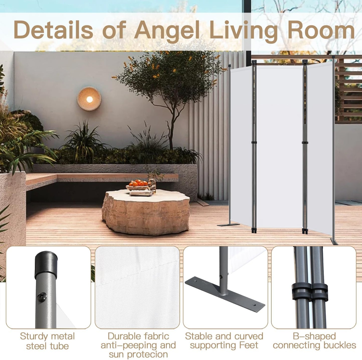 Angel Living Paravent - 3 Panneaux - 168 x 165 cm - Blanc