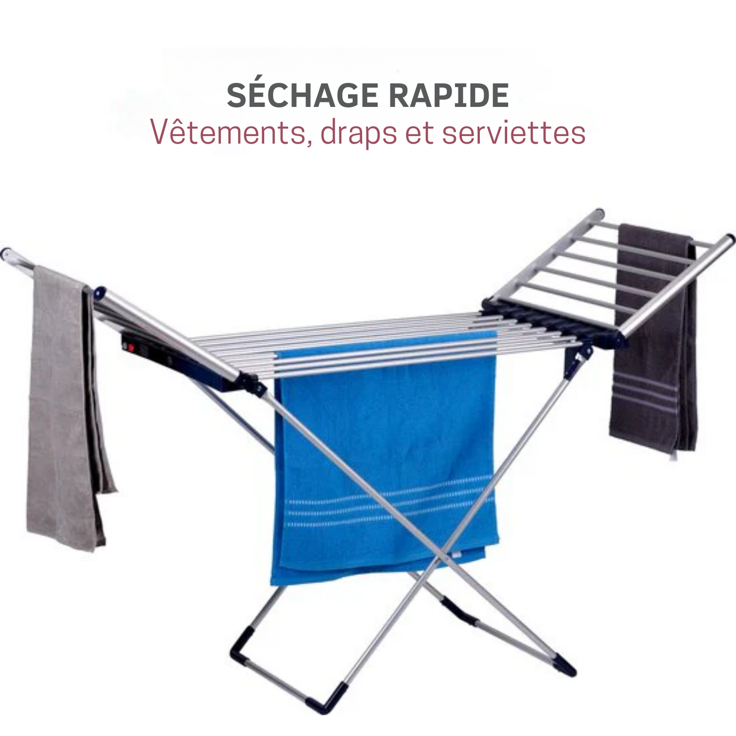 Étendoir électrique - Dirt Devil - 20 Tiges – Séchage 12 m – Température Réglable 45-55°C – Pliable - 147 x 54 x 94 cm - Aluminium