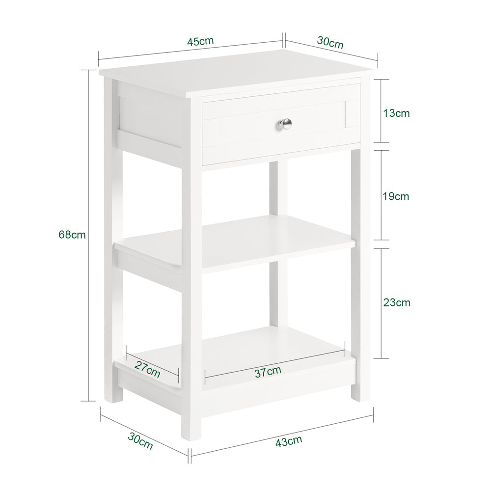 SoBuy FBT46-W Table de chevet - Blanc - 2 étagères - 1 tiroir - 45x68x30 cm