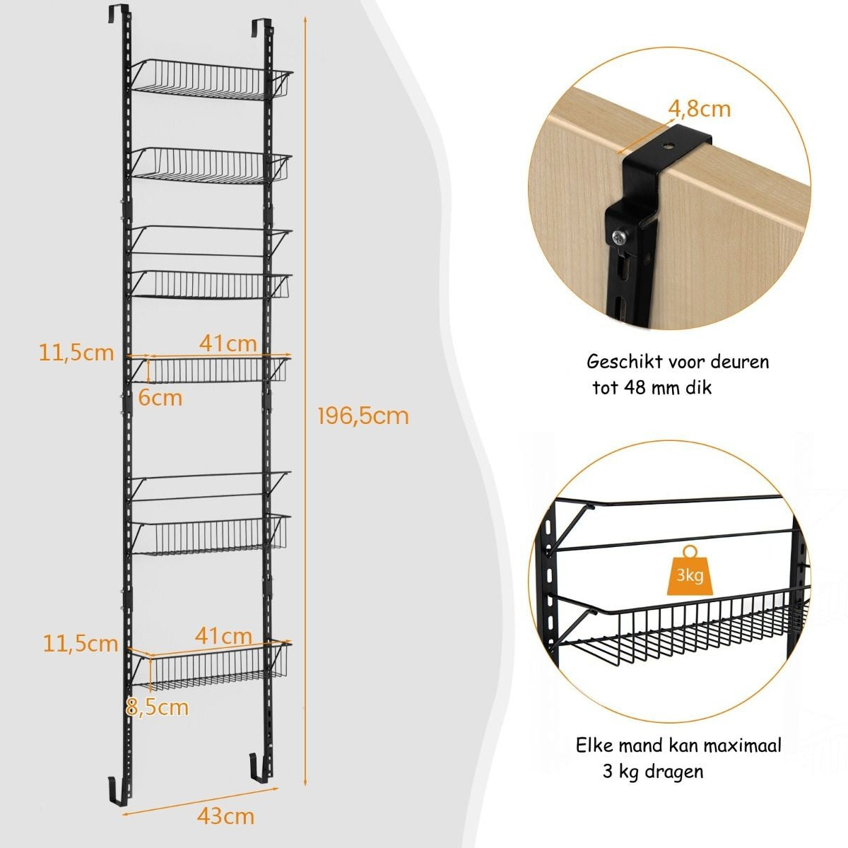 Coast Storage Rack - 6 couches - 43 x 13 x 196,5 cm - Noir - Fer