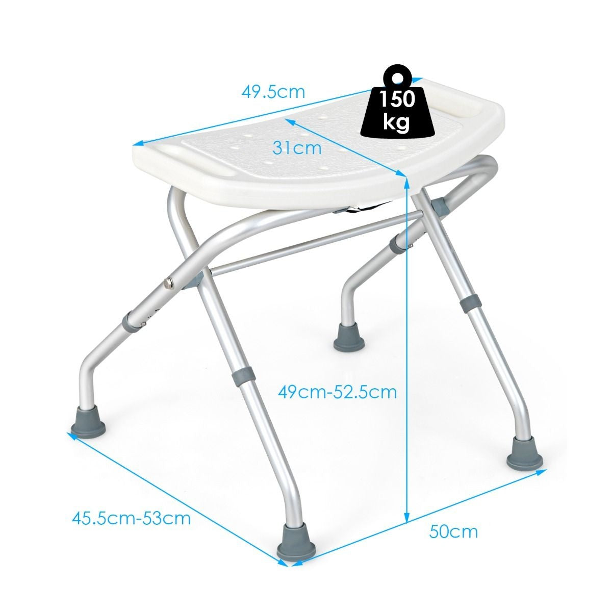 Siège de douche - Coast - Tabouret de douche - réglable en hauteur - Poignées à 3 niveaux -Léger et pliable - Capacité max 150 kg