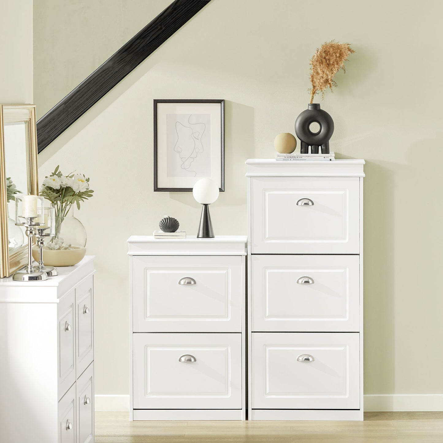 SoBuy meuble à chaussures avec 3 abattants - meuble à chaussures étroit pour couloir et entrée - rangement jusqu'à 12 paires - 53x24x117 cm - blanc