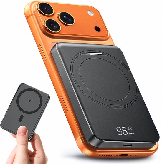Batterie externe Strolox - 12 000 mAh - Compatible avec le système MagSafe - Batteries externes sans fil - Chargeur rapide - Kit d'urgence - Avec support