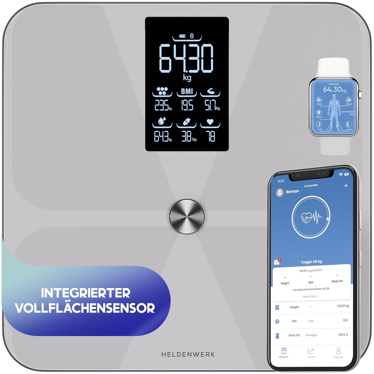 Balance Heroism - Numérique - 180KG - Bluetooth - Gris