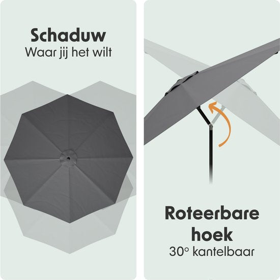 LifeGoods Parasol - Jardin - Ø350 cm - 30° inclinable - Imperméable - UPF50+ - Gris foncé