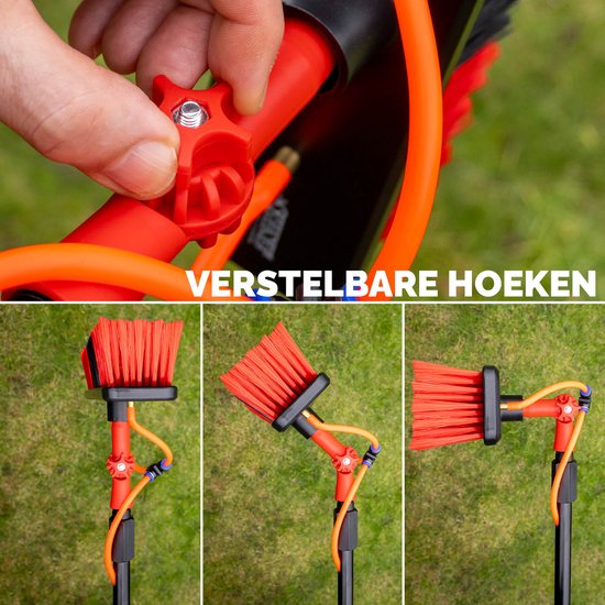 Brosse à laver télescopique Shine avec chiffon en chenille - Brosse à eau XXL jusqu'à 7m - Manche télescopique 5 pièces avec distributeur de savon - Nettoyeur de façades et de vitres