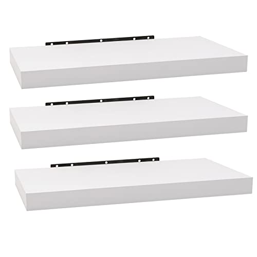 Woltu Wall Shelf Set RG9372ws-3 - Set de 3 étagères murales flottantes - Bois MDF - Blanc - 40 x 22.9 x 3.8 cm
