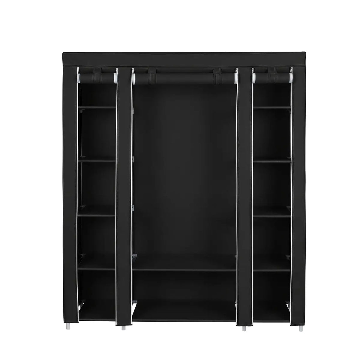 Armoire JOYFURNOS 150 x 45 x 175 cm - Noir - 12 étagères et tringle à vêtements - Rangement pour vêtements en tissu