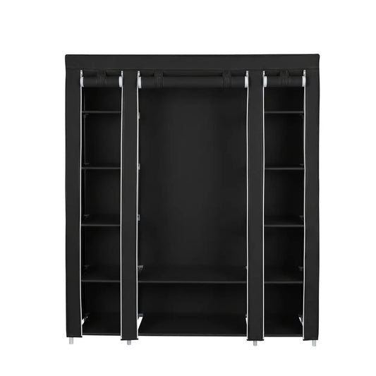 Armoire JOYFURNOS 150 x 45 x 175 cm - Noir - 12 étagères et tringle à vêtements - Rangement pour vêtements en tissu