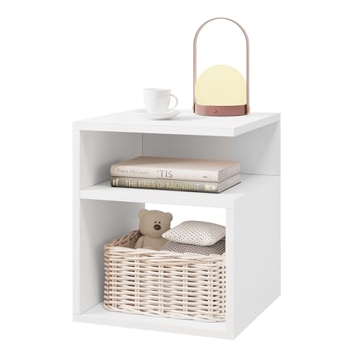 Eugad Table de nuit avec 3 étagères - Table de lit moderne en bois blanc - 35 x 35 x 41 cm - Meuble peu encombrant pour la chambre et le salon