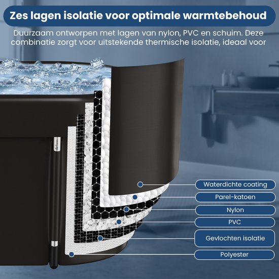 Bain de glace XL - 420L - Bain de siège pliable - avec couvercle - Bain de glace - avec accessoires - noir - de Faas
