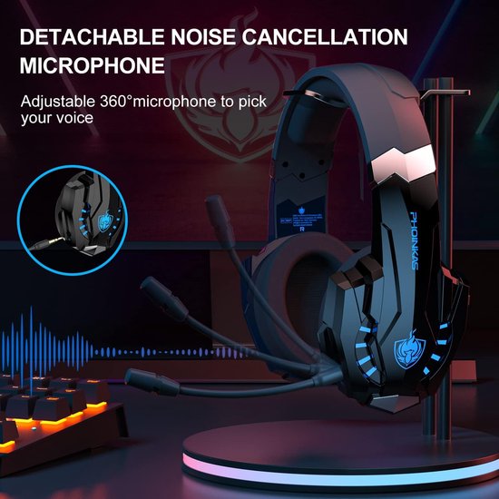 PHOINIKAS G9000 BT Bluetooth Laptop Gaming headset with microphone Over-ear Headphones -Black blue