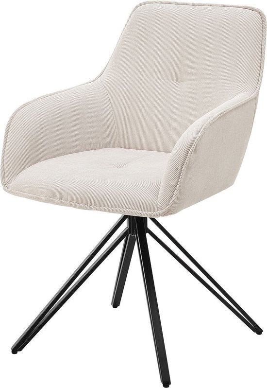 Chaise de salle à manger / Chaise pivotante / Chaise baquet Clyde - Corduroy Beige - Base en métal