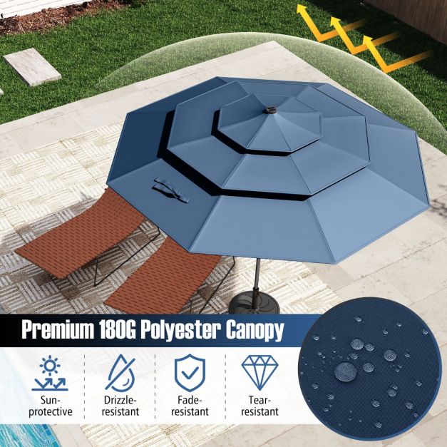 Parasol Coast avec LED solaire - Parasol de terrasse 3 couches Ø313 x 248 cm - Bleu foncé