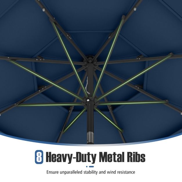 Parasol Coast avec LED solaire - Parasol de terrasse 3 couches Ø313 x 248 cm - Bleu foncé